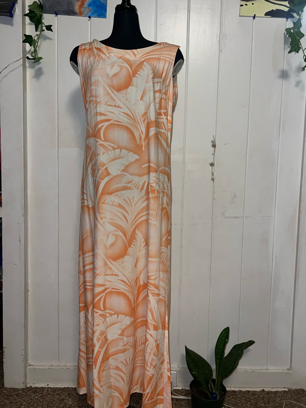 Tori richard Sleeveless Orange and White Tropical Maxi Dress